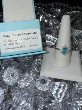 Sterling Silver Aquamarine Firework Cut CZ Ring -  RYZE SIZE 10.  New in box